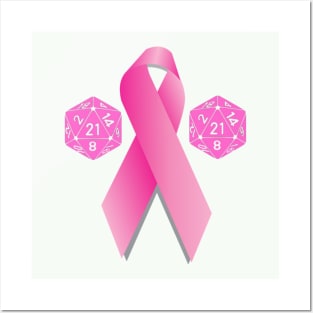 Pink D21 Dice And Pink Cancer Ribbon Posters and Art